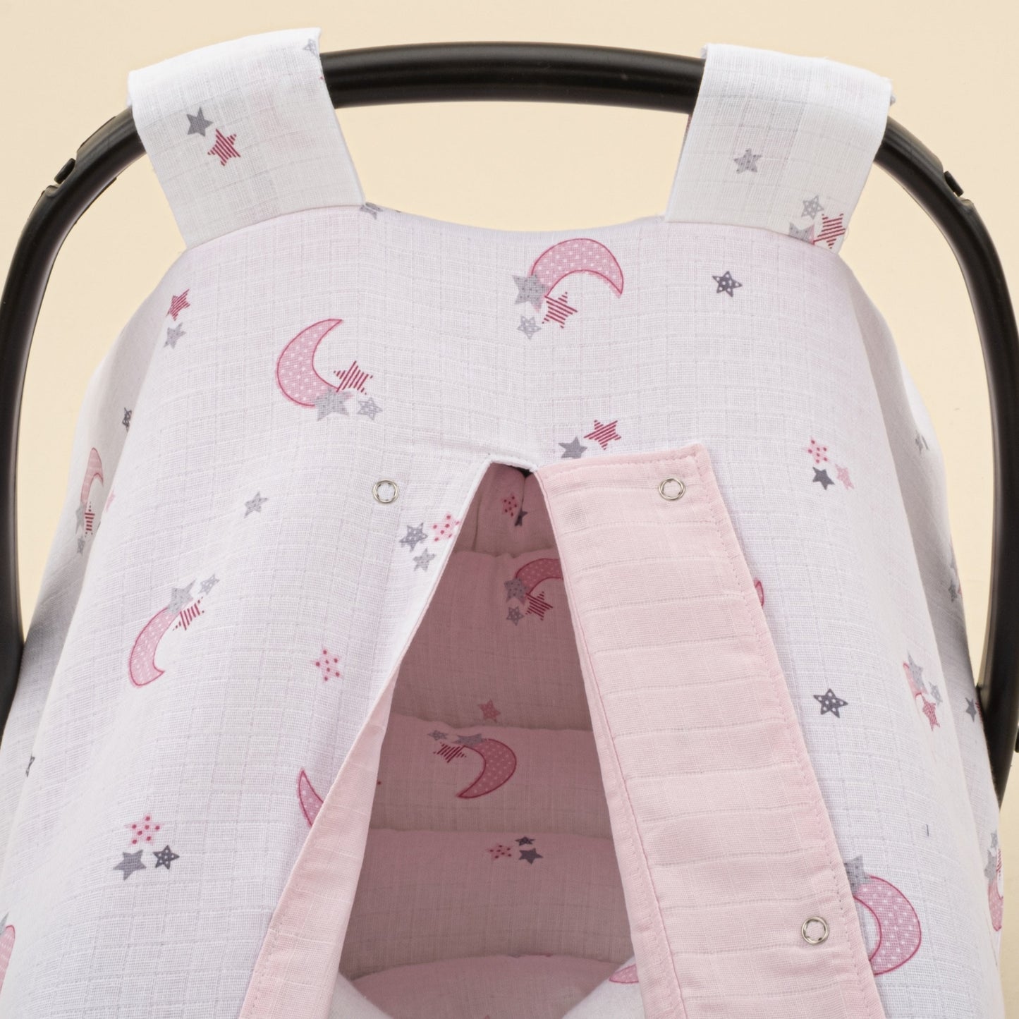 Stroller Cover Set - Double Side - Bebe Pembe Muslin - Pembe Ay