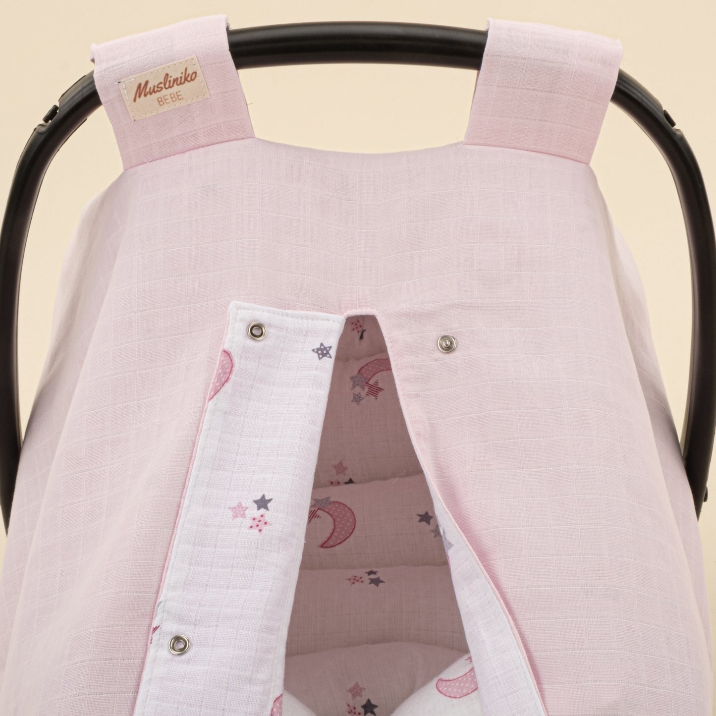 Stroller Cover Set - Double Side - Bebe Pembe Muslin - Pembe Ay