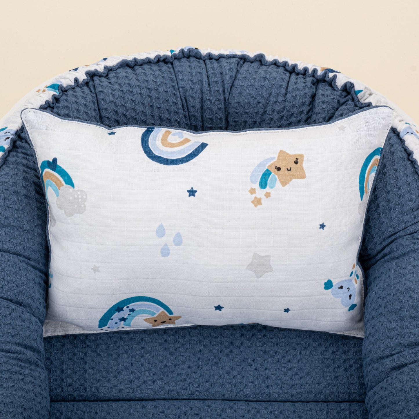 Babynest and Pillow - Çift Taraflı - İndigo Petek - Mavi Gökkuşağı