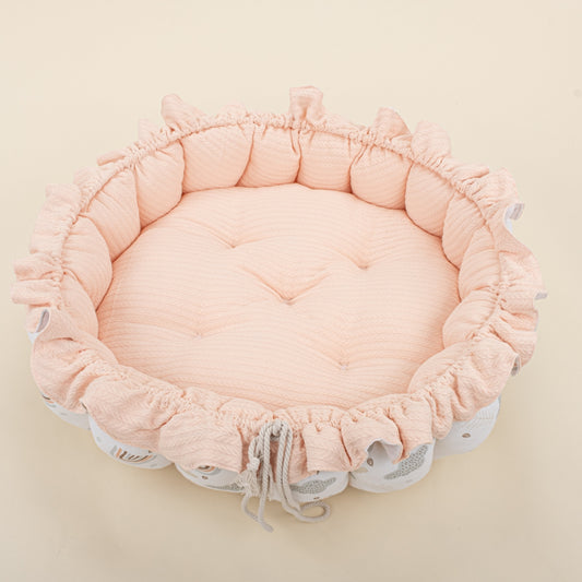 Round Babynest - Çift Taraflı - Somon Örgü - Yeşil Gökkuşağı