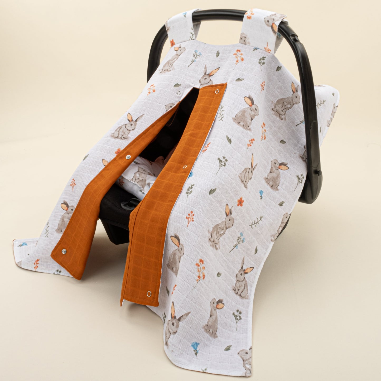 Stroller Cover Set - Double Side - Kiremit Muslin - Kahverengi Tavşan