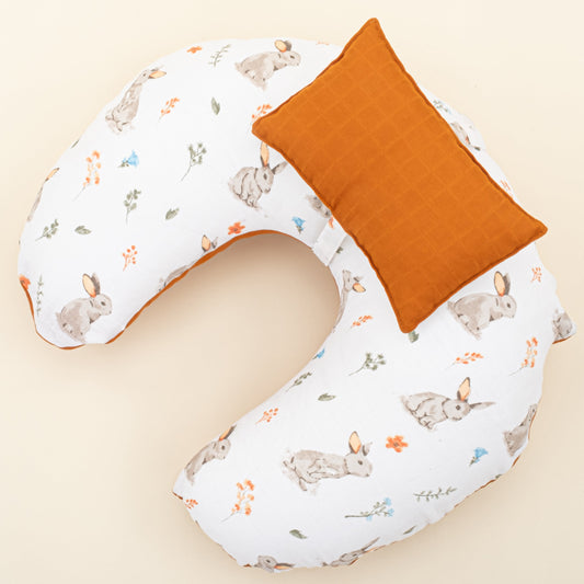 Double Sided Breastfeeding Pillow - Kiremit Muslin - Kahverengi Tavşan