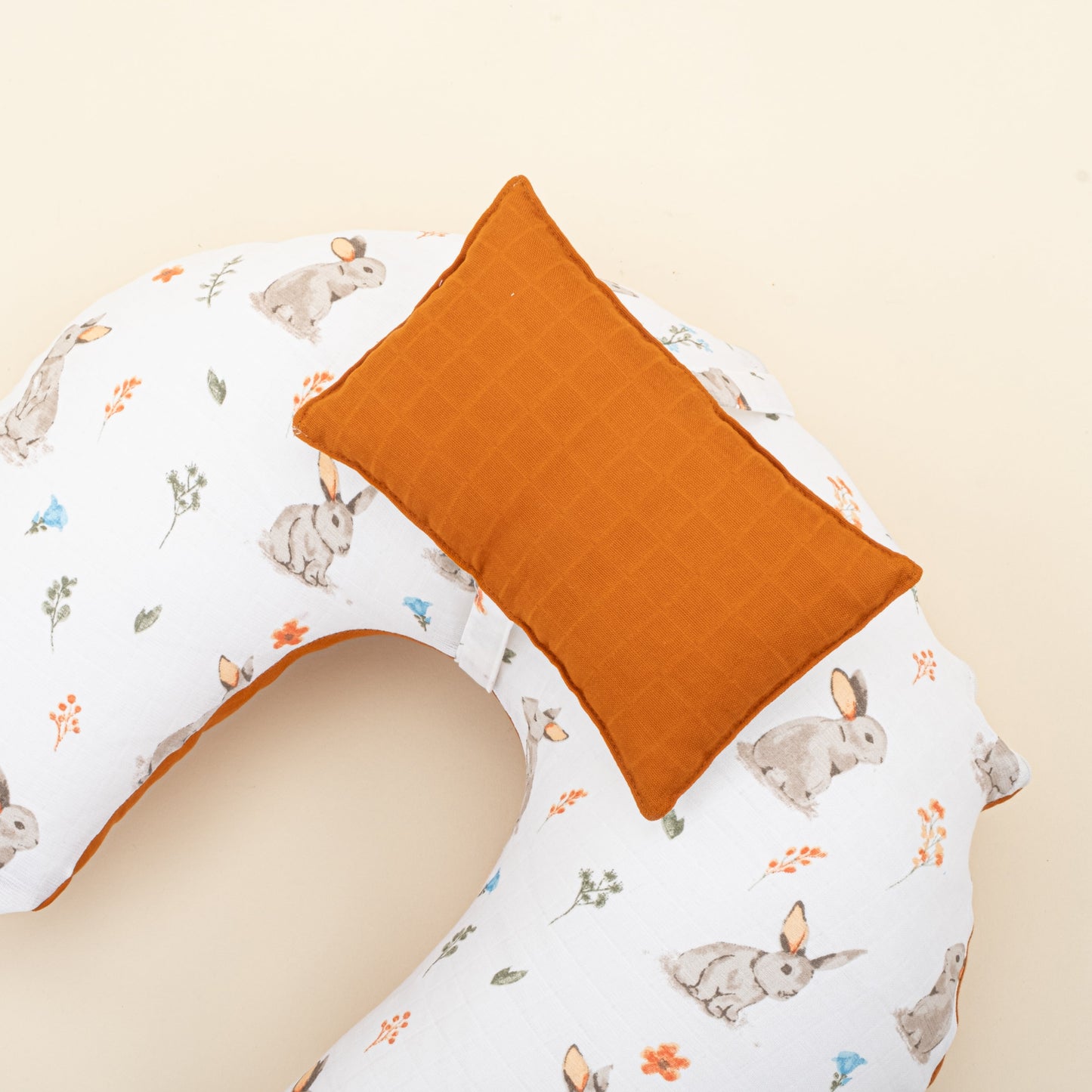 Double Sided Breastfeeding Pillow - Kiremit Muslin - Kahverengi Tavşan