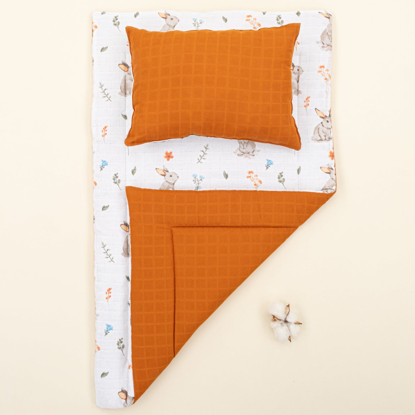 Double Sided Changing Pad and Pillow - Kiremit Muslin - Kahverengi Tavşan