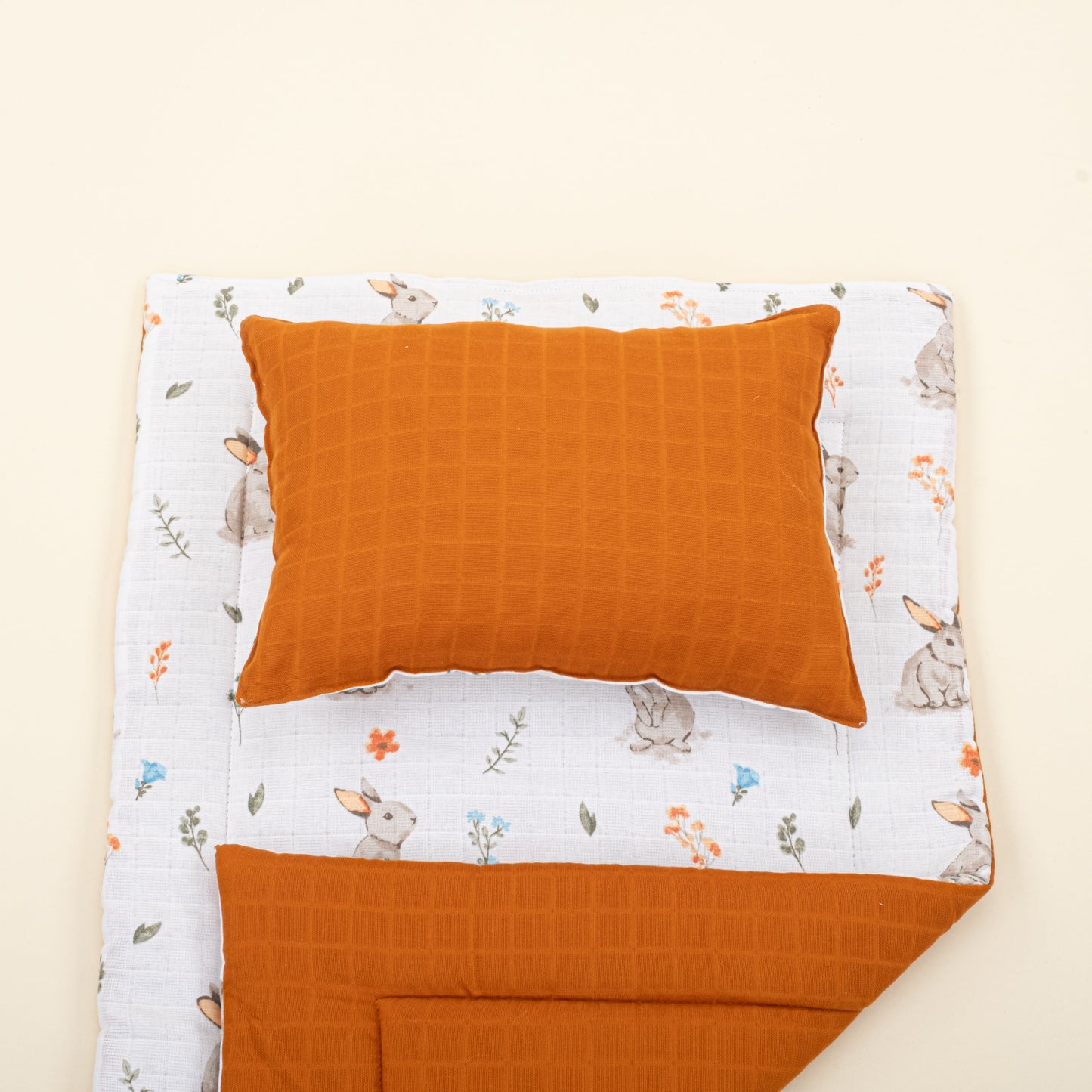 Double Sided Changing Pad and Pillow - Kiremit Muslin - Kahverengi Tavşan