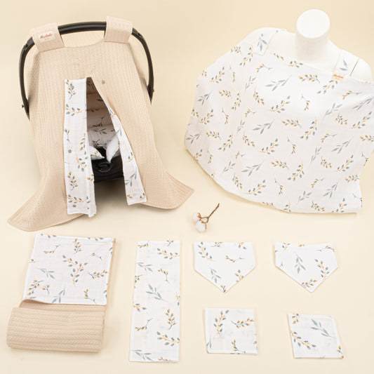 9 Piece - Newborn Sets - Double Sided - Winter - Sütlü Kahve Örgü - Yapraklar