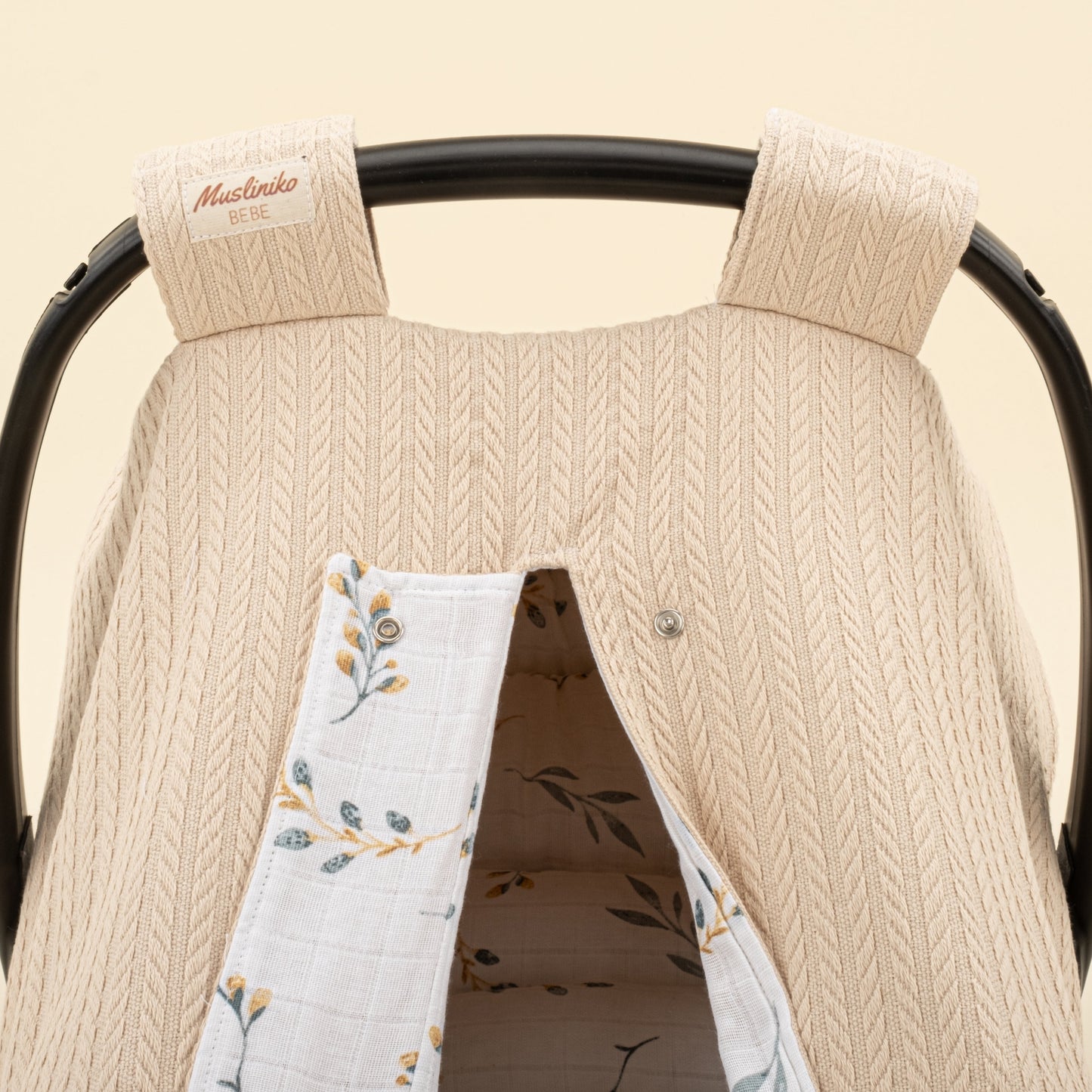 Stroller Cover Set - Double Side - Sütlü Kahve Örgü - Yapraklar