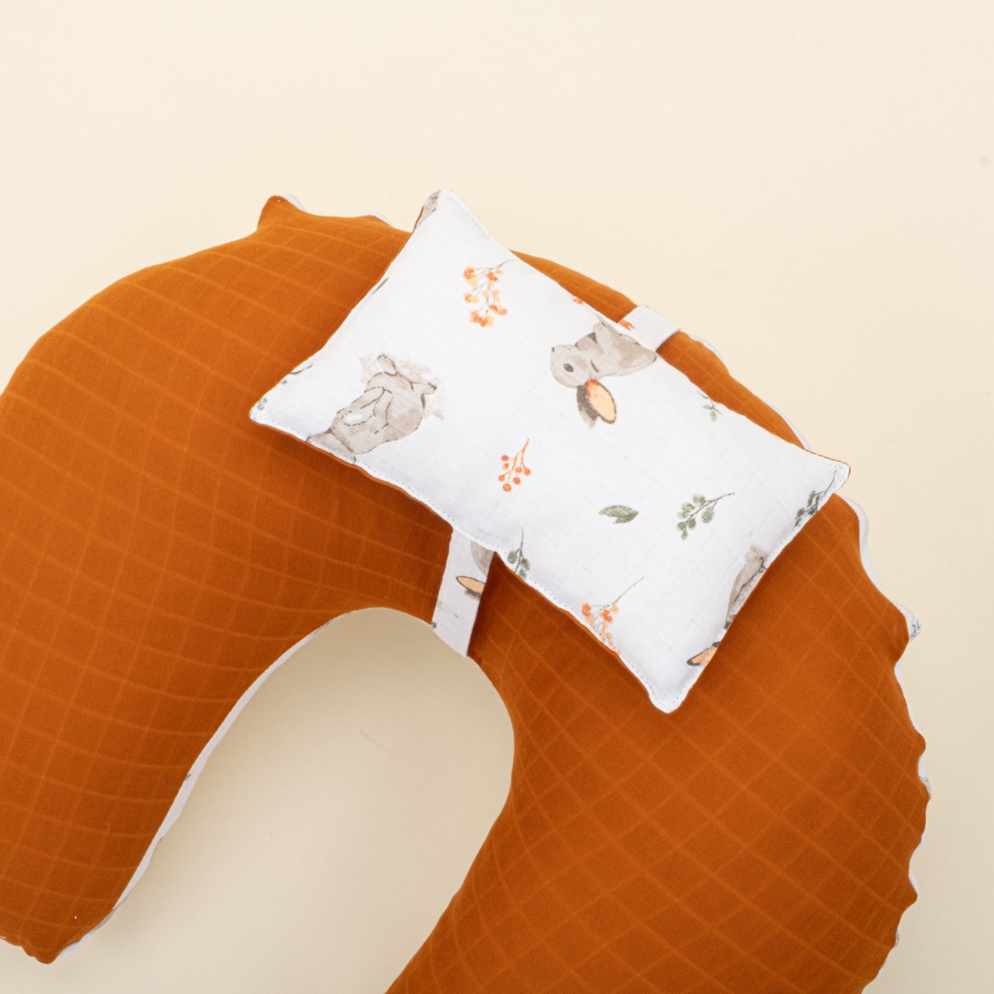 Double Sided Breastfeeding Pillow - Kiremit Muslin - Kahverengi Tavşan