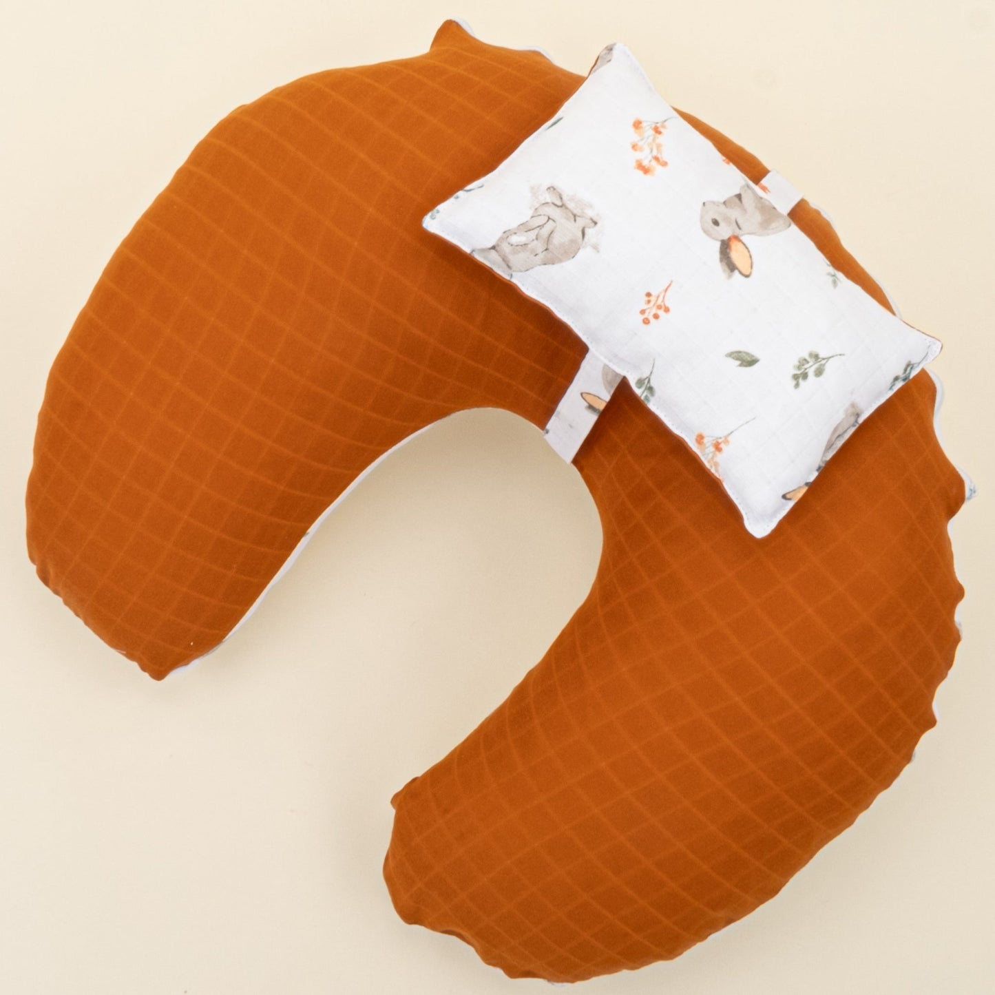 Double Sided Breastfeeding Pillow - Kiremit Muslin - Kahverengi Tavşan