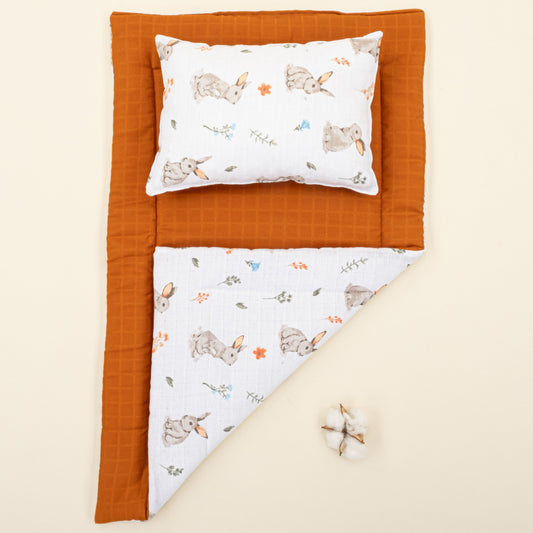 Double Sided Changing Pad and Pillow - Kiremit Muslin - Kahverengi Tavşan