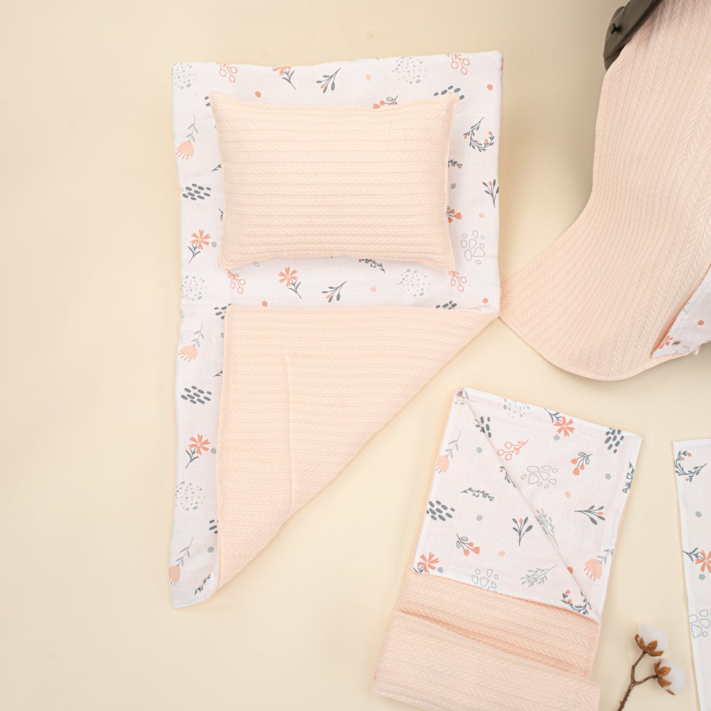 11 Piece - Newborn Sets - Double Sided - Winter - Somon Örgü - Yeşil Çiçekler