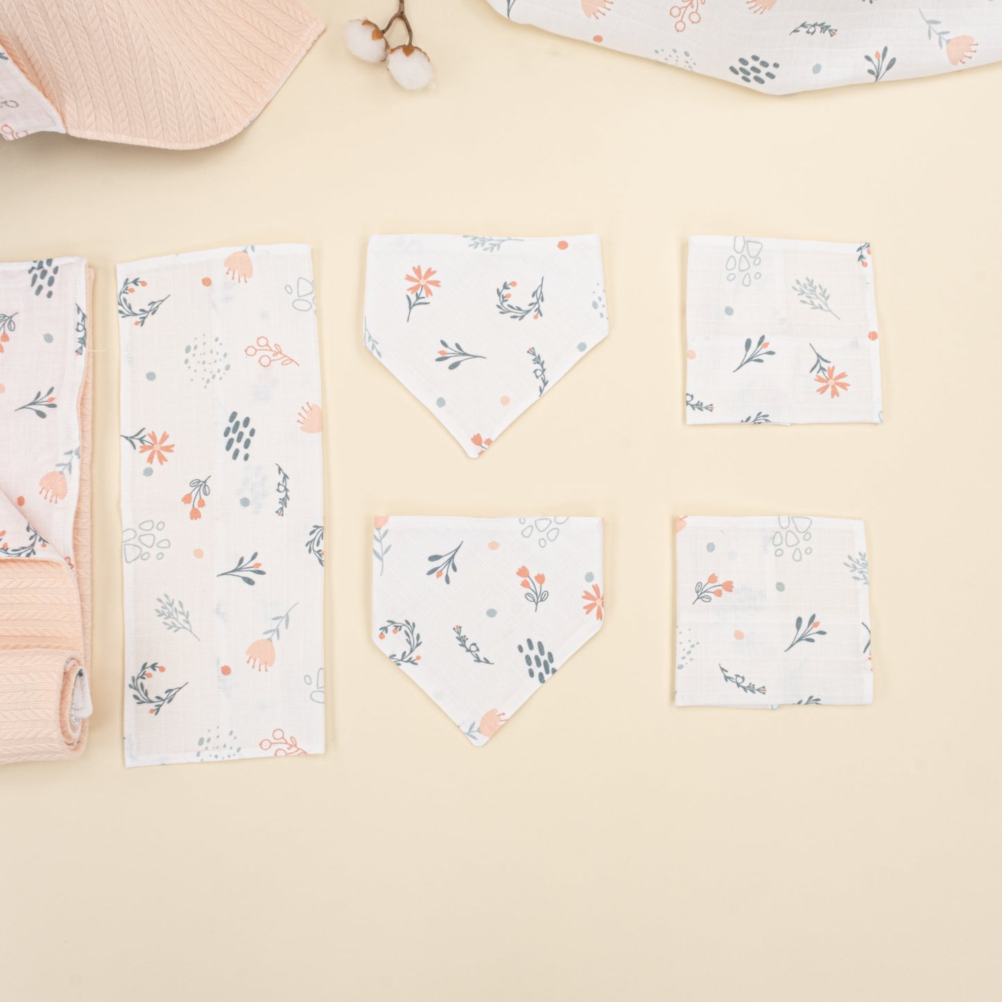 9 Piece - Newborn Sets - Double Sided - Winter - Somon Örgü - Yeşil Çiçekler