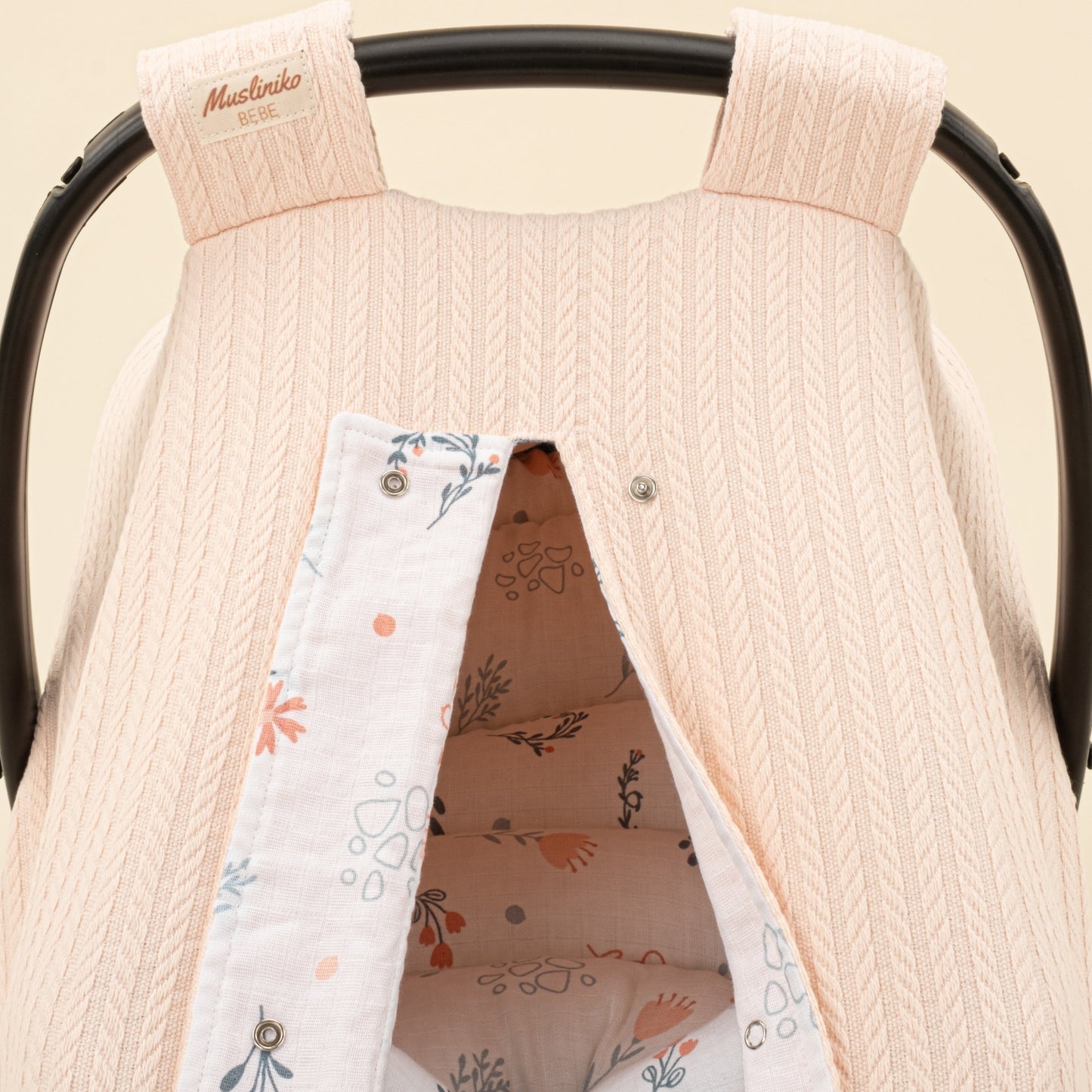 Stroller Cover Set - Double Side - Somon Örgü - Yeşil Çiçekler