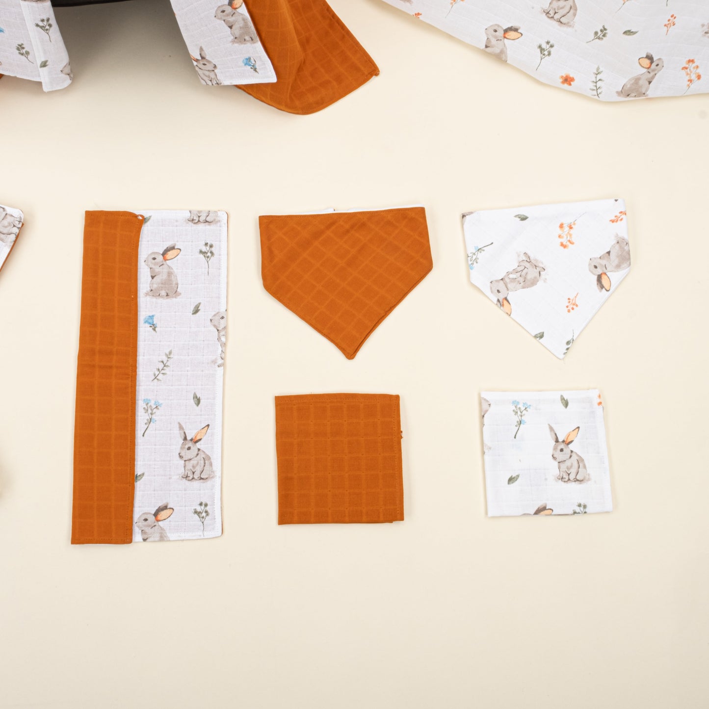 11 Piece - Newborn Sets - Double Sided - Seasonal - Kiremit Muslin - Kahverengi Tavşan