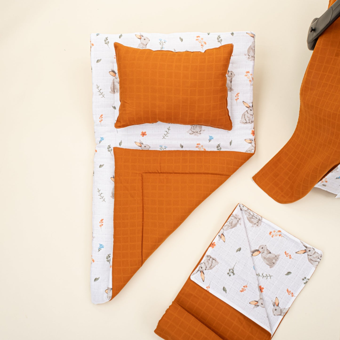 11 Piece - Newborn Sets - Double Sided - Seasonal - Kiremit Muslin - Kahverengi Tavşan