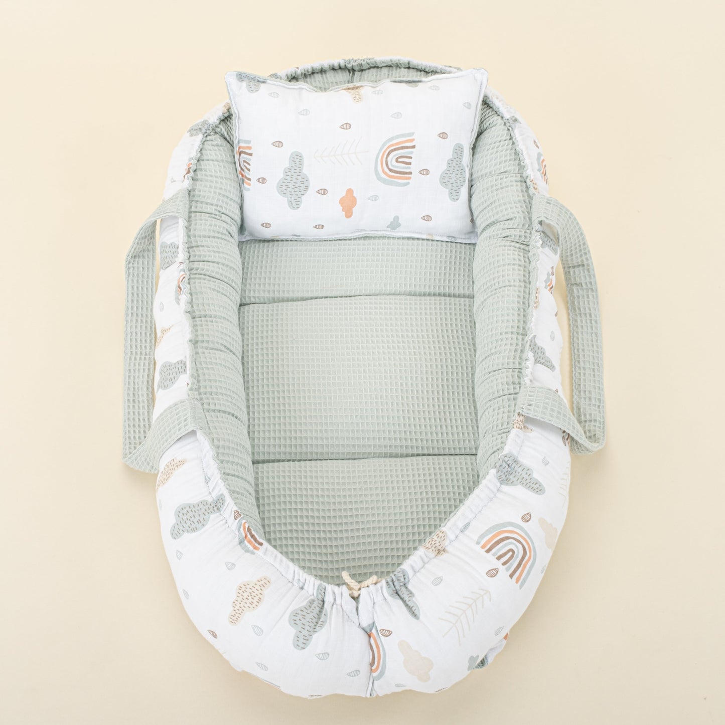 Babynest and Pillow - Çift Taraflı - Açık Yeşil Petek - Yeşil Gökkuşağı