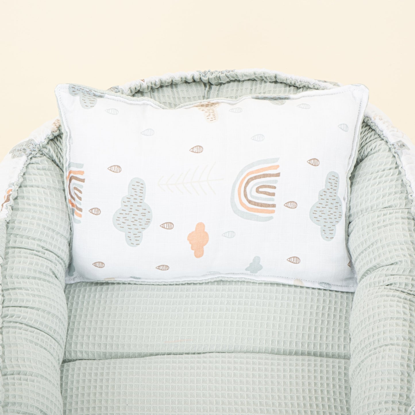 Babynest and Pillow - Çift Taraflı - Açık Yeşil Petek - Yeşil Gökkuşağı