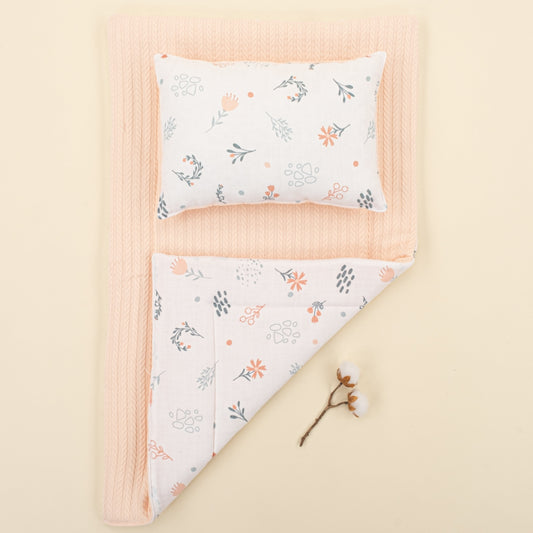 Double Sided Changing Pad and Pillow - Somon Örgü - Yeşil Çiçekler