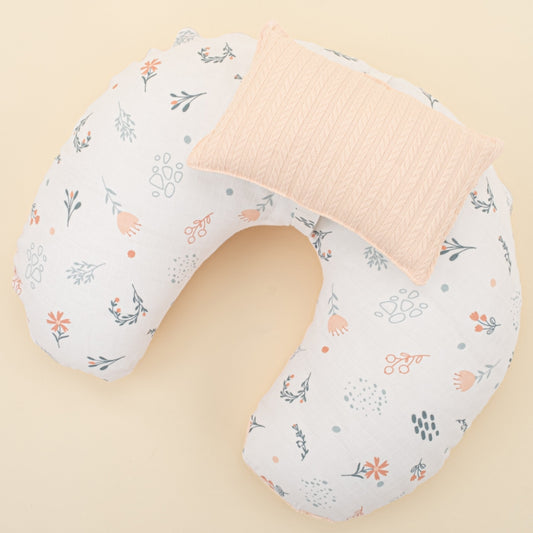 Double Sided Breastfeeding Pillow - Somon Örgü - Yeşil Çiçekler