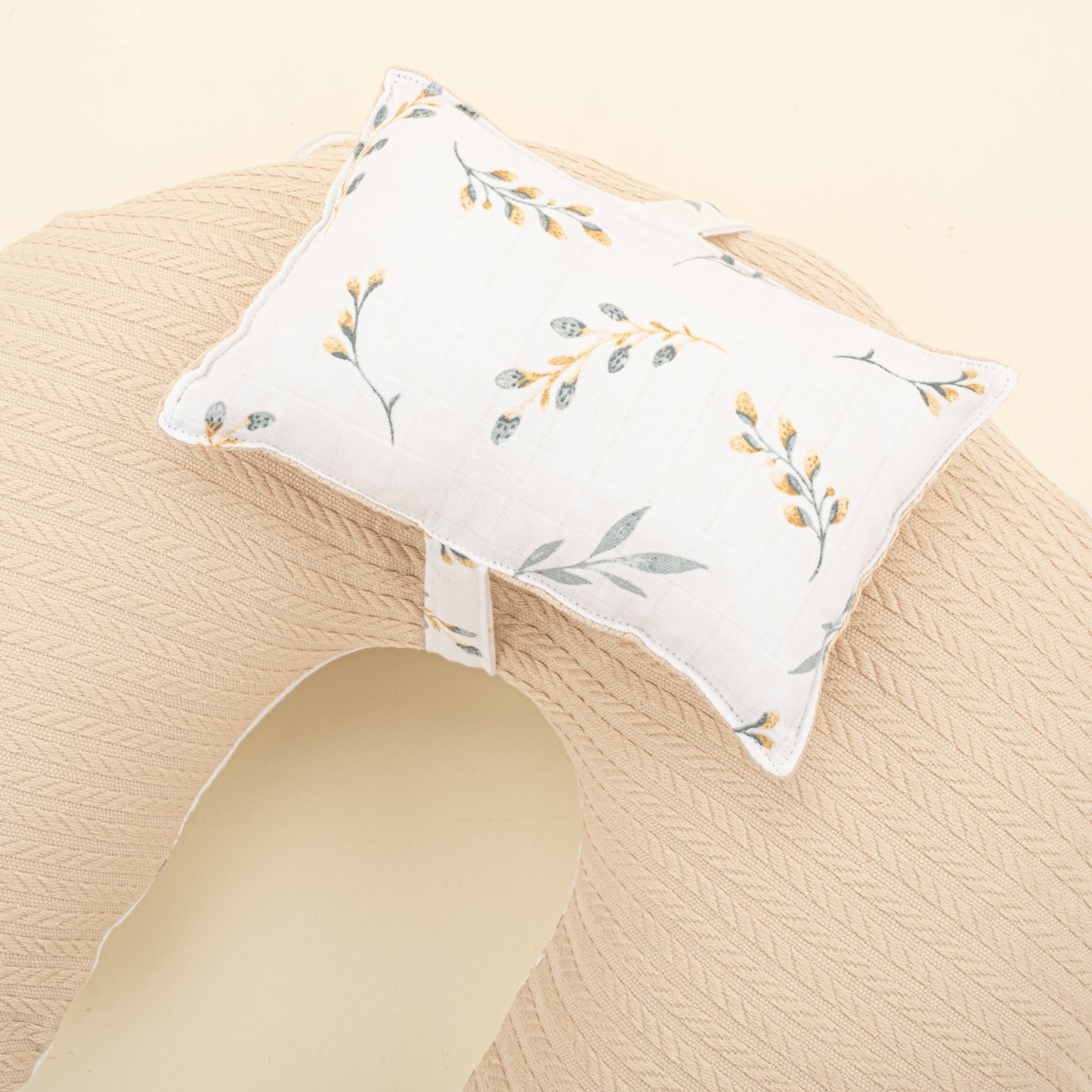 Double Sided Breastfeeding Pillow - Sütlü Kahve Örgü - Yapraklar