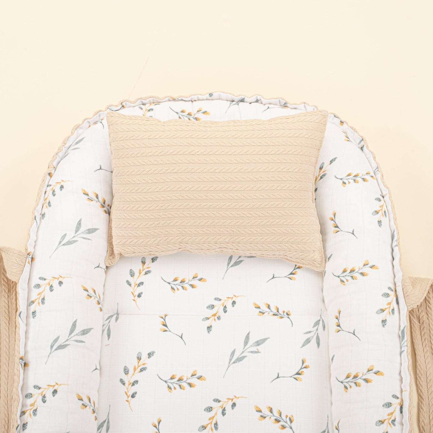 Babynest and Pillow - Çift Taraflı - Sütlü Kahve Örgü - Yapraklar