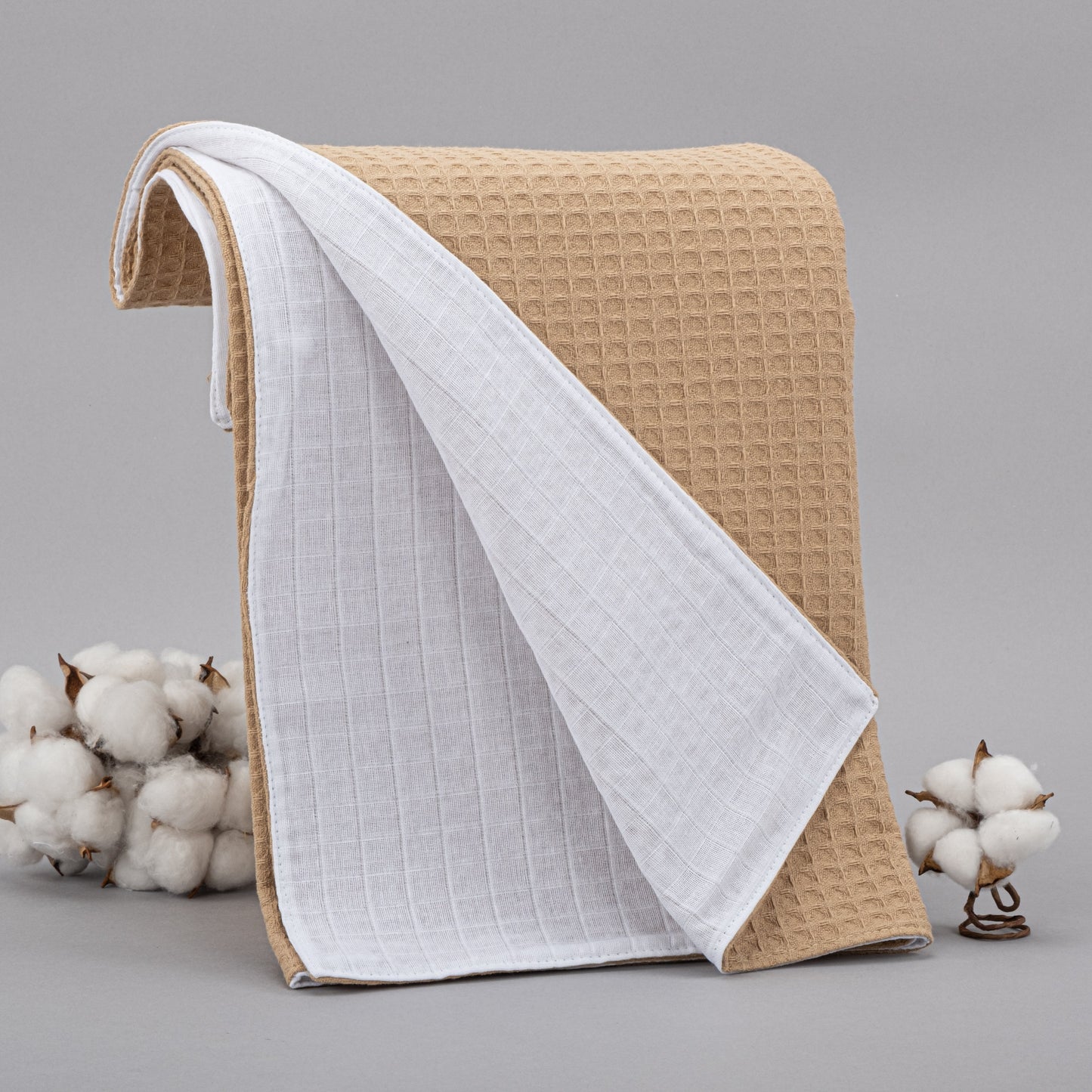 Double Sided Pique Blanket - Bal Peteği - Beyaz Muslin