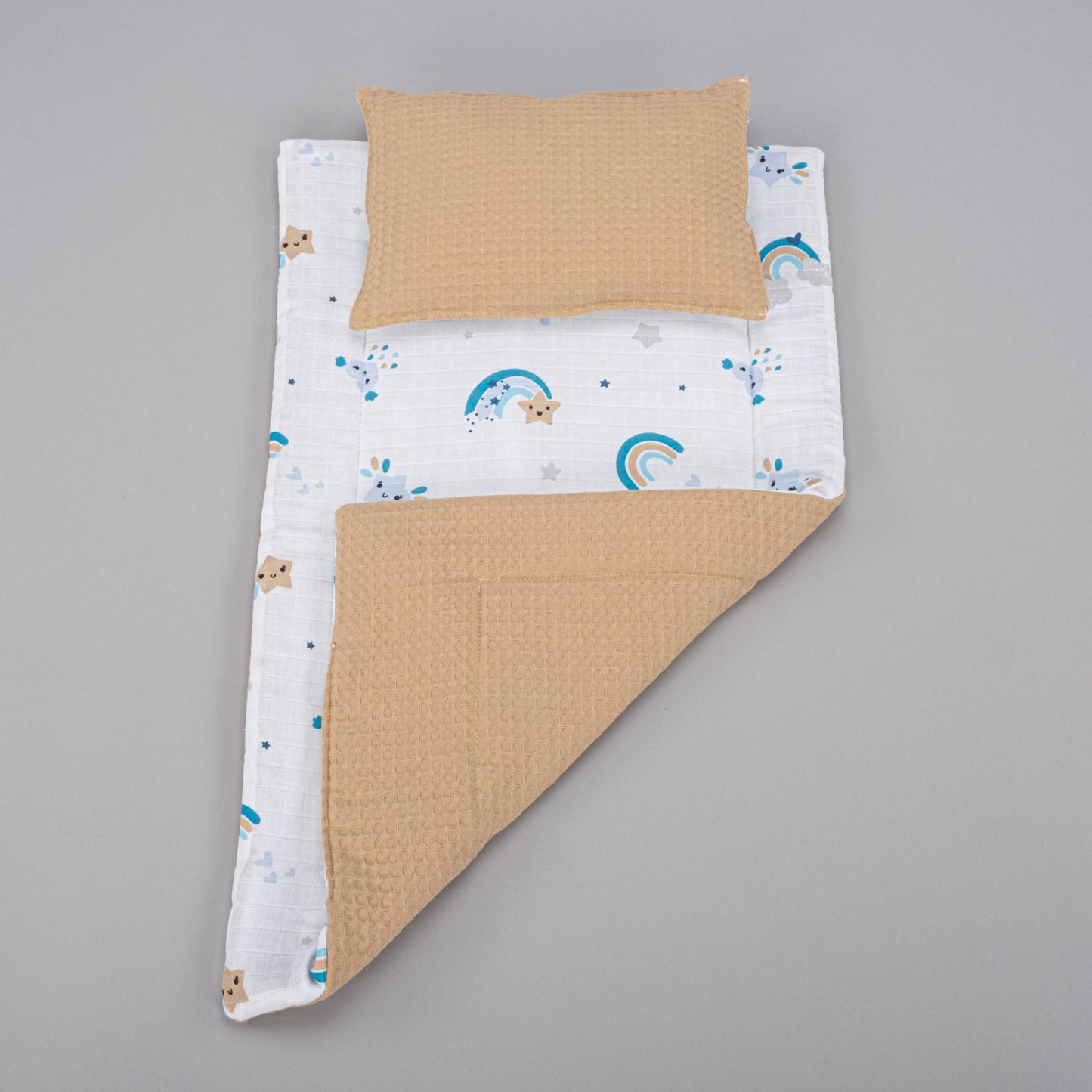 Double Sided Changing Pad and Pillow - Bal Peteği - Mavi Gökkuşağı