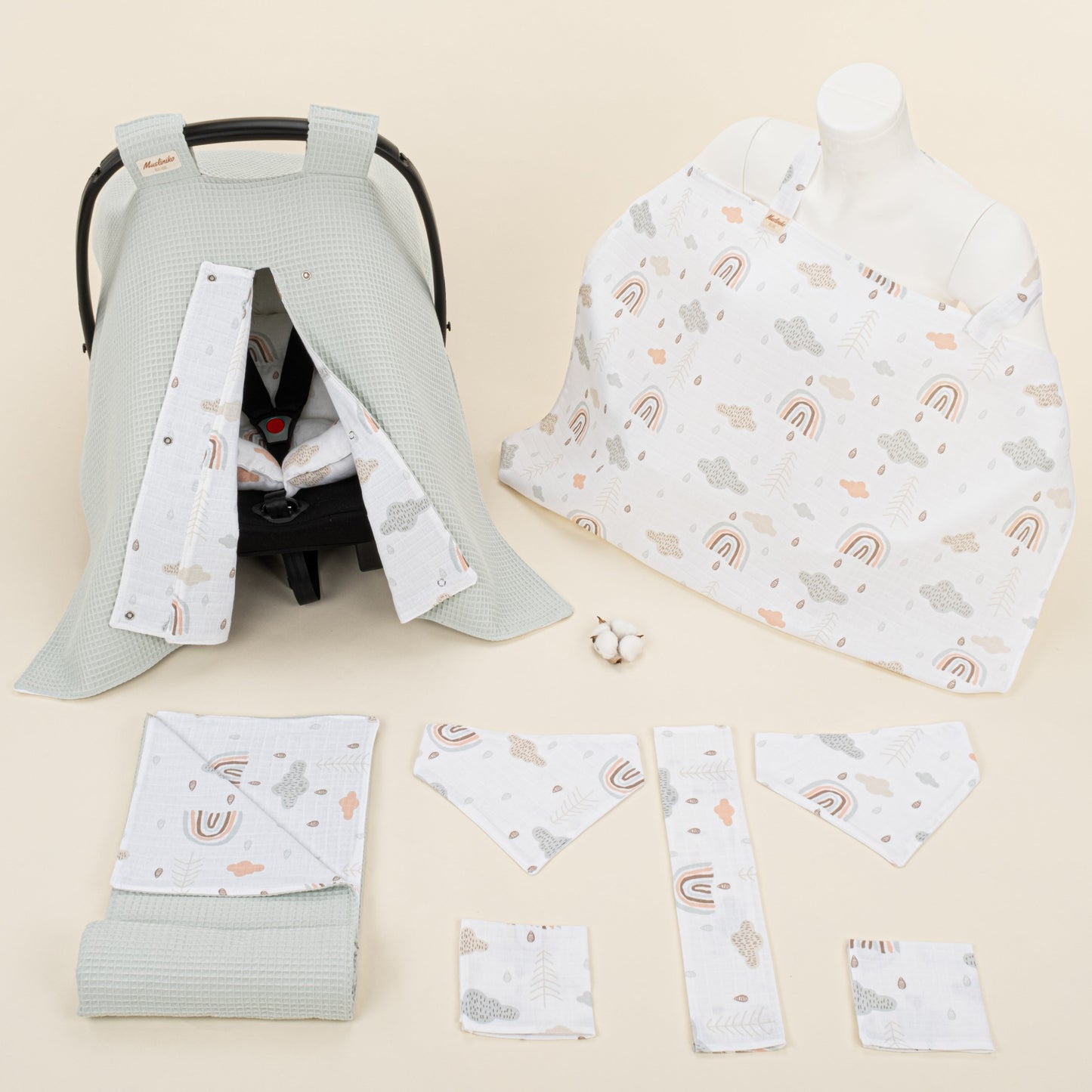 9 Piece - Newborn Sets - Double Sided - Winter - Açık Yeşil Petek - Yeşil Gökkuşağı