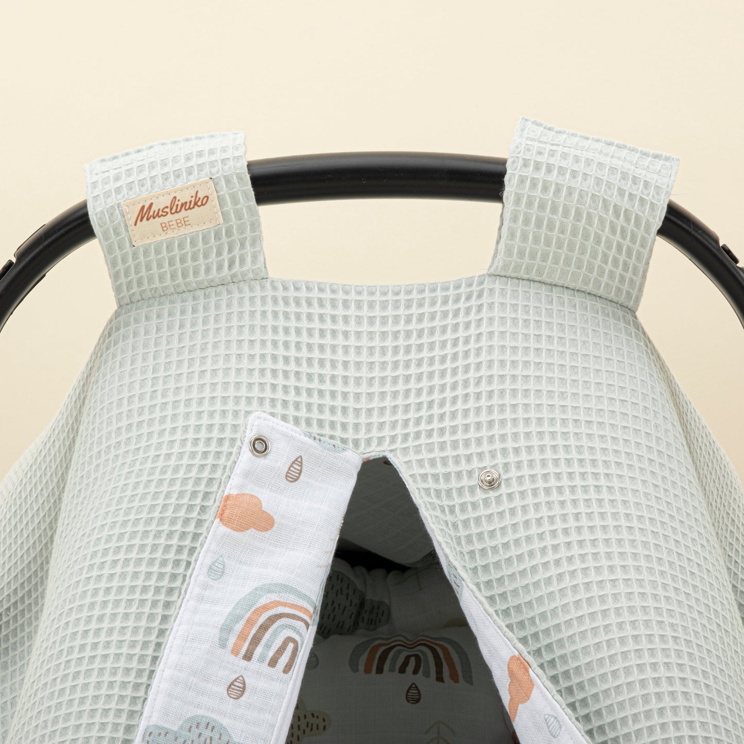 Stroller Cover Set - Double Side - Açık Yeşil Petek - Yeşil Gökkuşağı