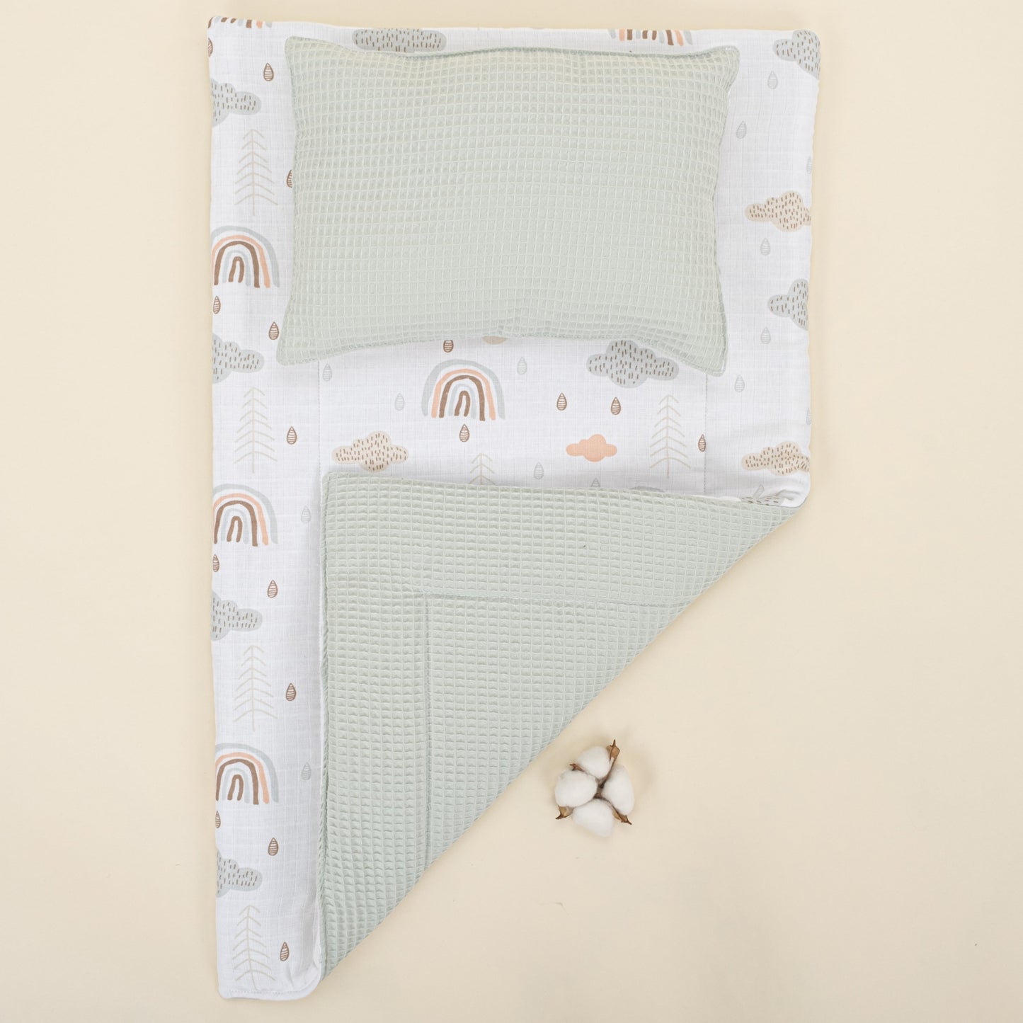 Double Sided Changing Pad and Pillow - Açık Yeşil Petek - Yeşil Gökkuşağı