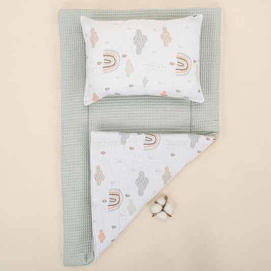 Double Sided Changing Pad and Pillow - Açık Yeşil Petek - Yeşil Gökkuşağı