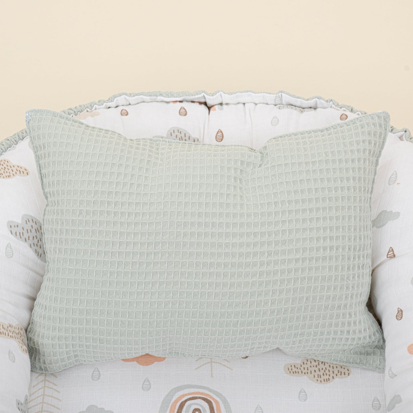 Babynest and Pillow - Çift Taraflı - Açık Yeşil Petek - Yeşil Gökkuşağı