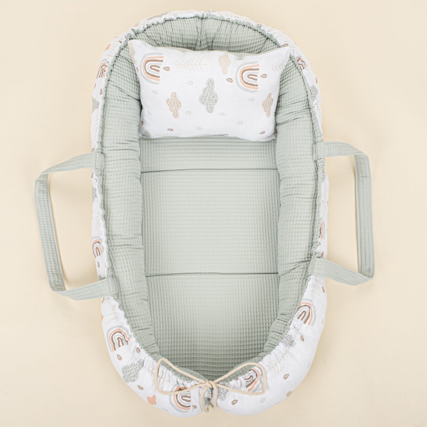 Babynest and Pillow - Çift Taraflı - Açık Yeşil Petek - Yeşil Gökkuşağı