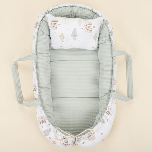 Babynest and Pillow - Çift Taraflı - Açık Yeşil Petek - Yeşil Gökkuşağı