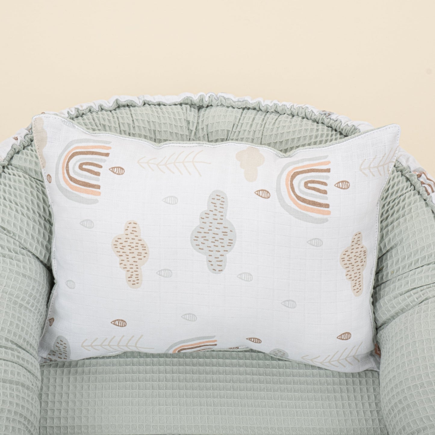 Babynest and Pillow - Çift Taraflı - Açık Yeşil Petek - Yeşil Gökkuşağı