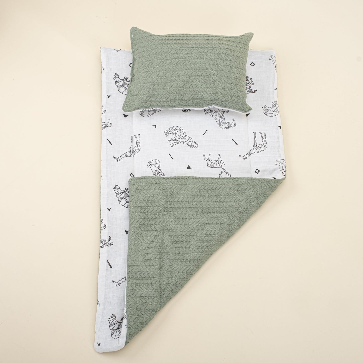 Double Sided Changing Pad and Pillow - Koyu Yeşil Örgü - Kaplan