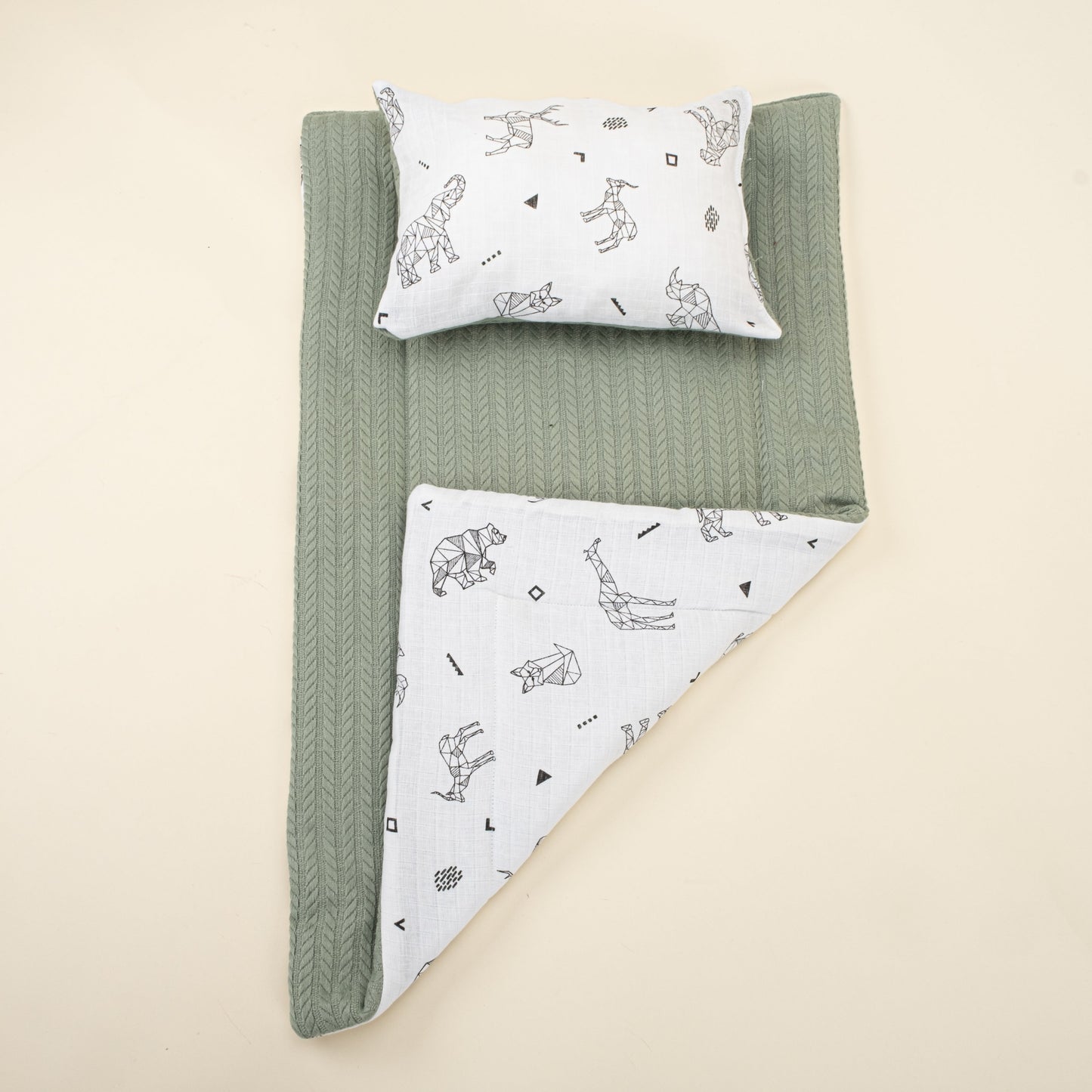 Double Sided Changing Pad and Pillow - Koyu Yeşil Örgü - Kaplan