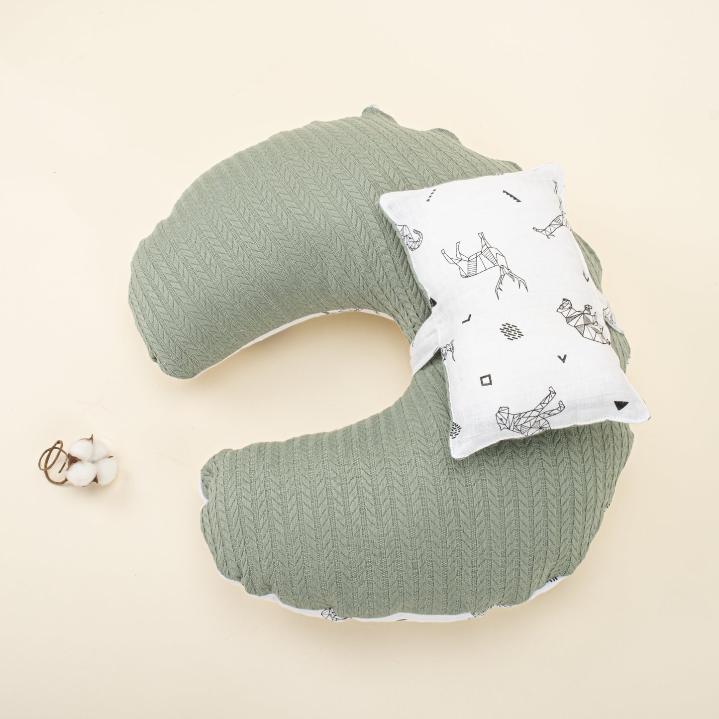 Double Sided Breastfeeding Pillow - Koyu Yeşil Örgü - Kaplan