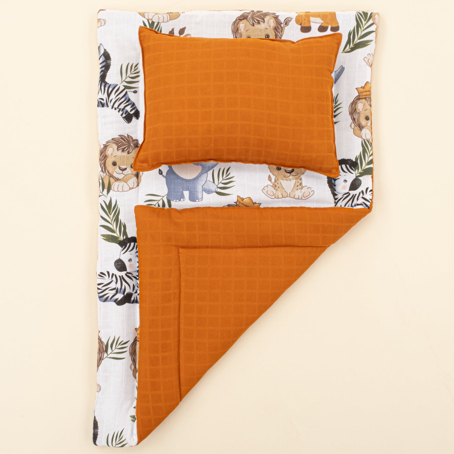 Double Sided Changing Pad and Pillow - Kiremit Muslin - Sevimli Hayvanlar