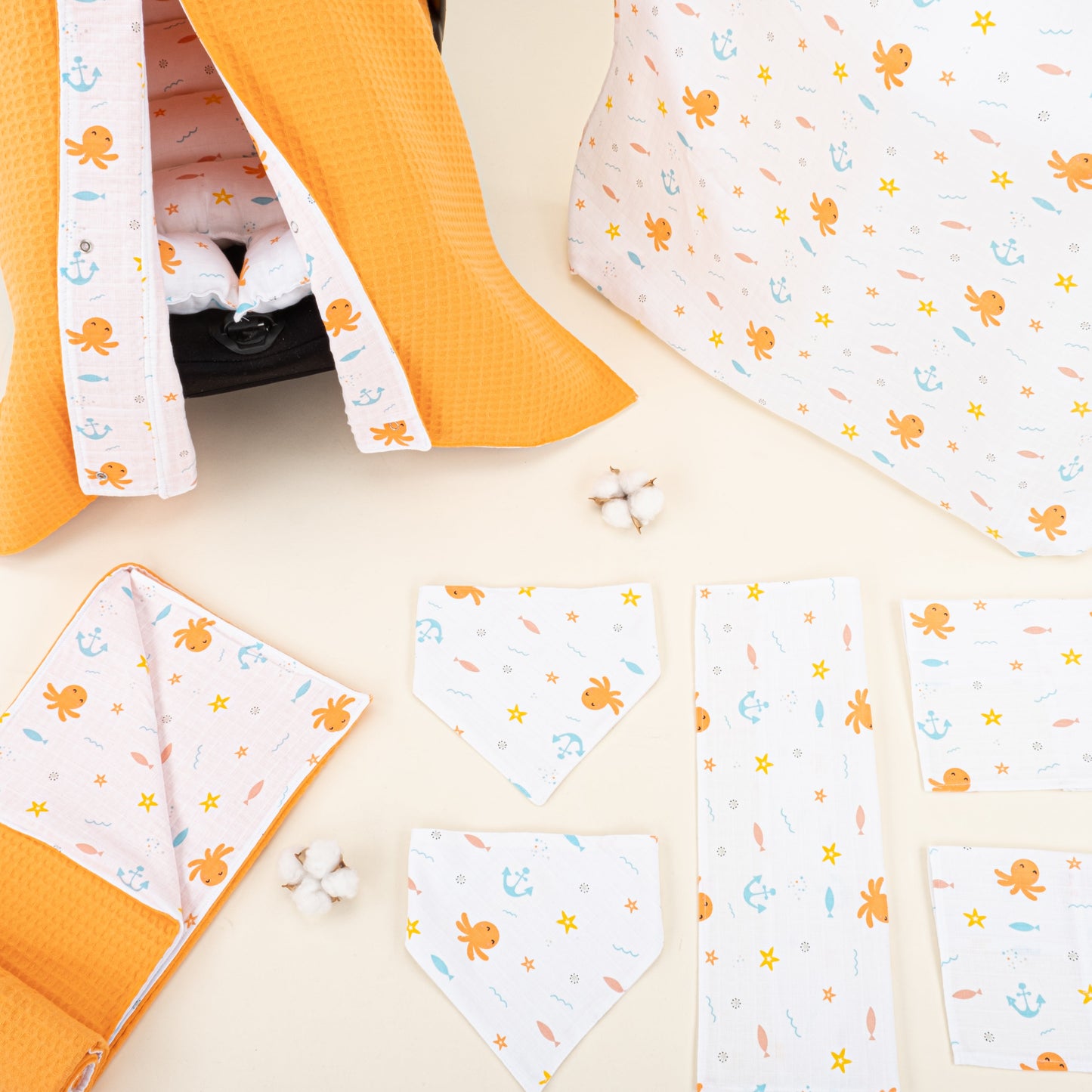 9 Piece - Newborn Sets - Double Sided - Winter - Oranj Petek - Ahtapot