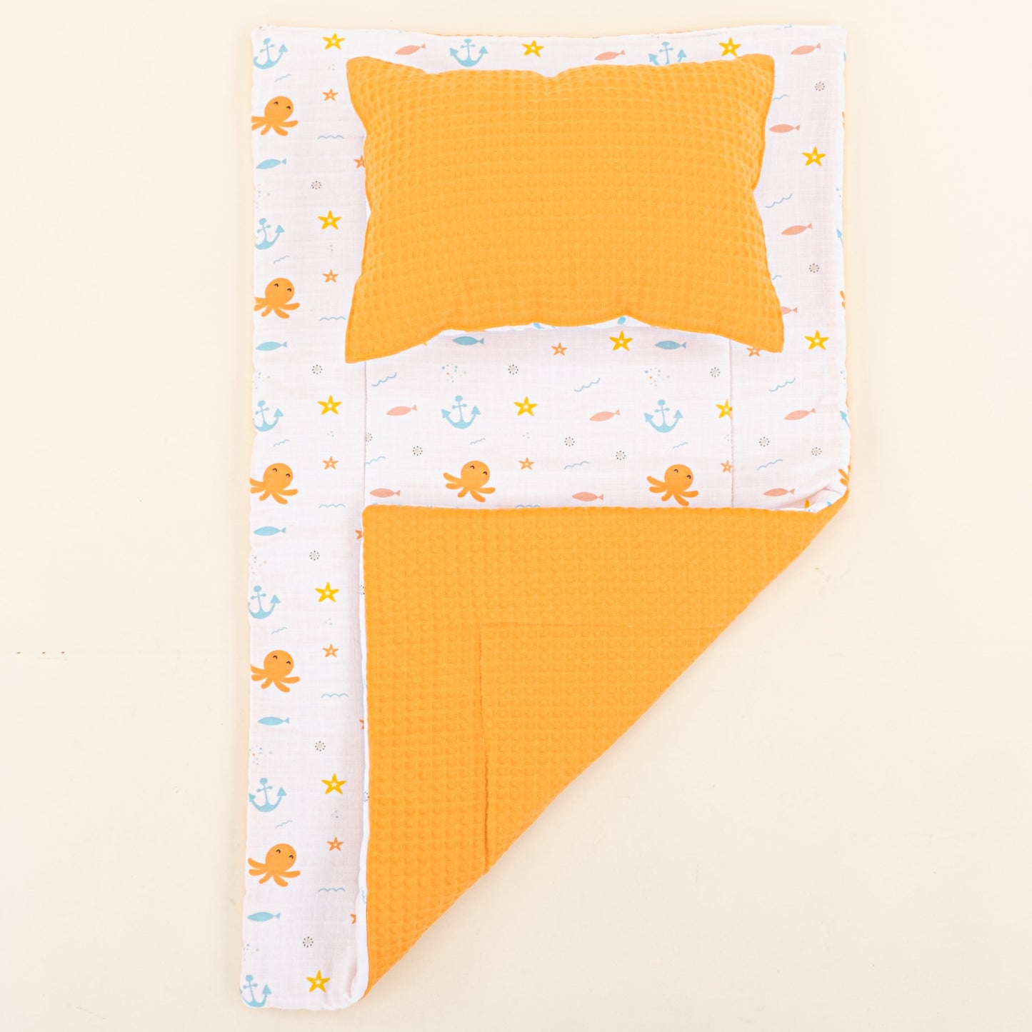 Double Sided Changing Pad and Pillow - Oranj Petek - Ahtapot