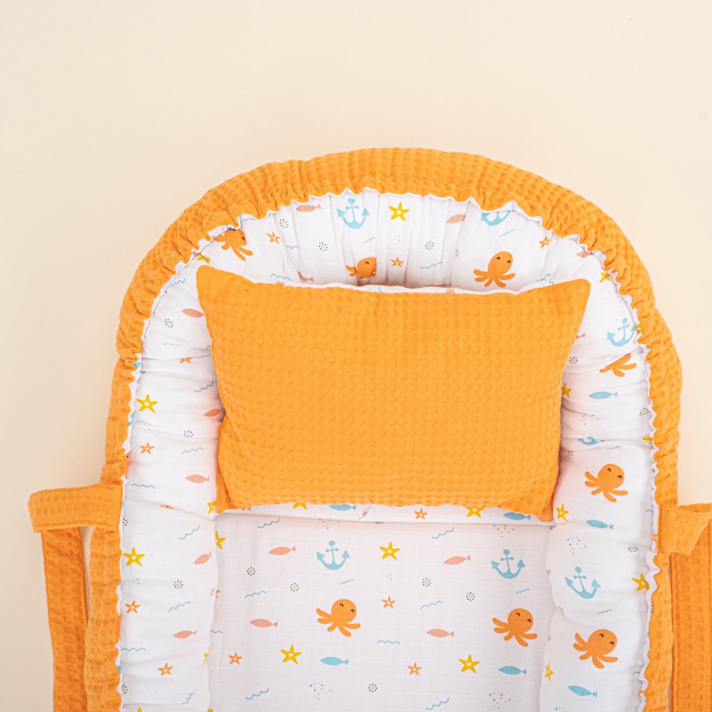 Babynest  and Pillow - Çift Taraflı - Oranj Petek - Ahtapot