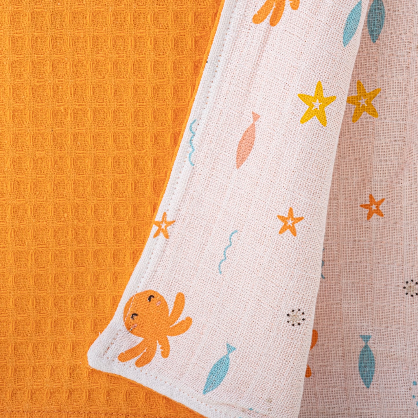 Double Sided Pique Blanket - Oranj Petek - Ahtapot