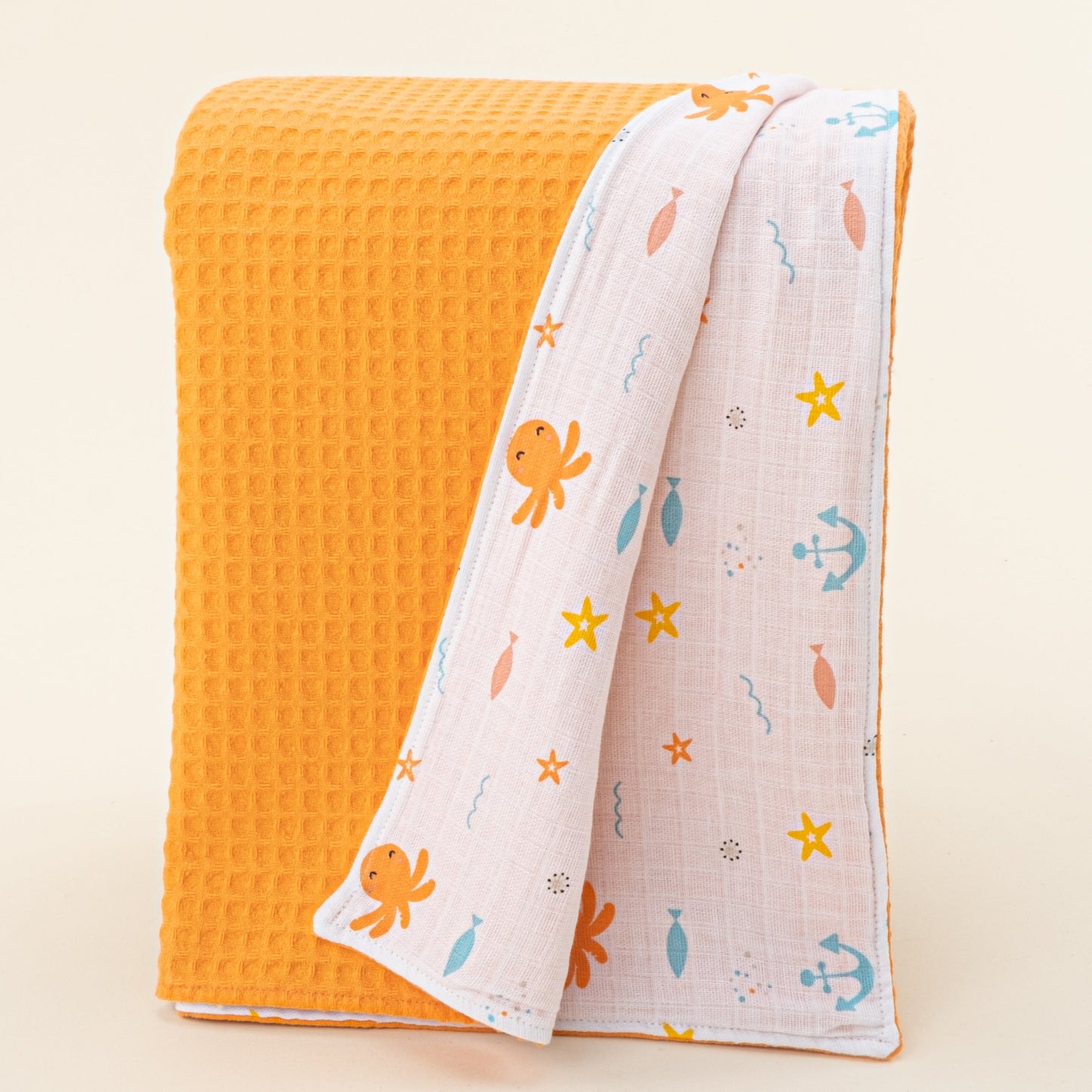 Double Sided Pique Blanket - Oranj Petek - Ahtapot