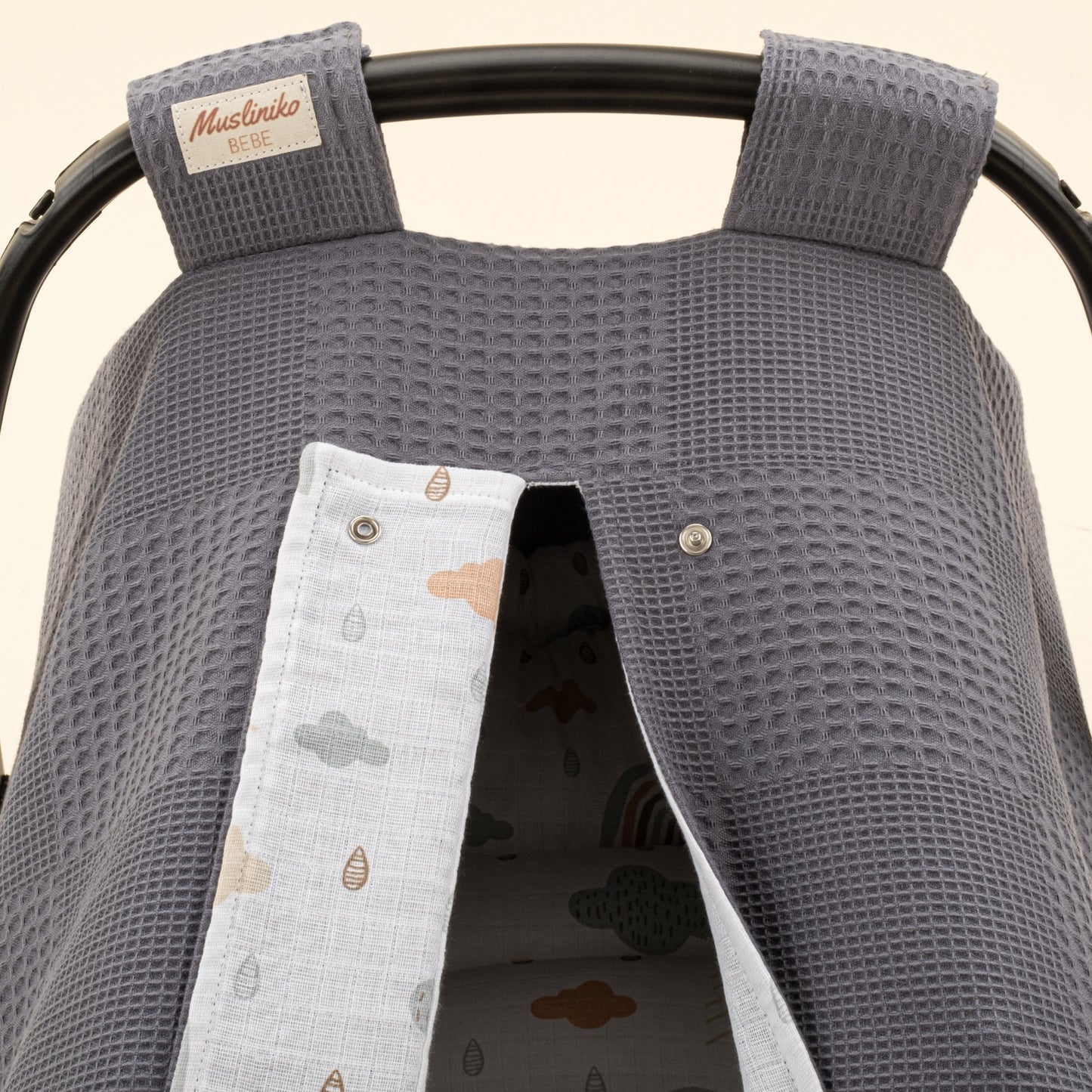 Stroller Cover Set - Double Side - Antrasit Waffle - Yeşil Gökkuşağı