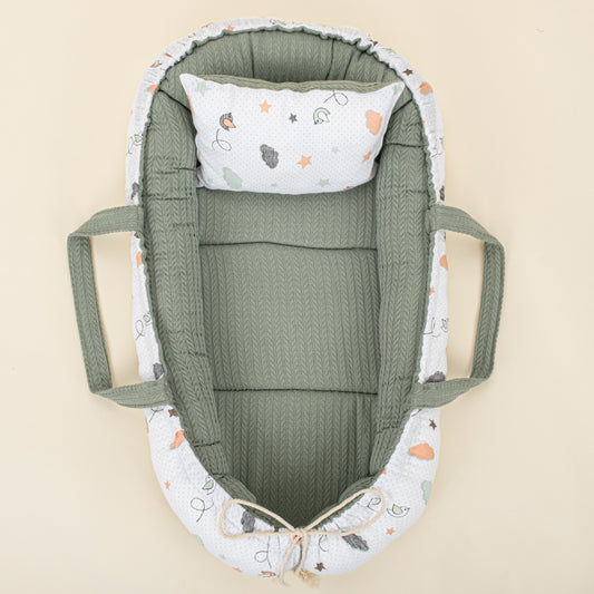 Babynest and Pillow - Çift Taraflı - Koyu Yeşil Örgü - Kuş