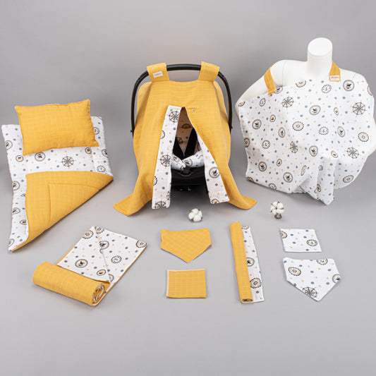 11 Piece - Newborn Sets - Double Sided - Seasonal - Hardal Muslin - Sarı Gemili