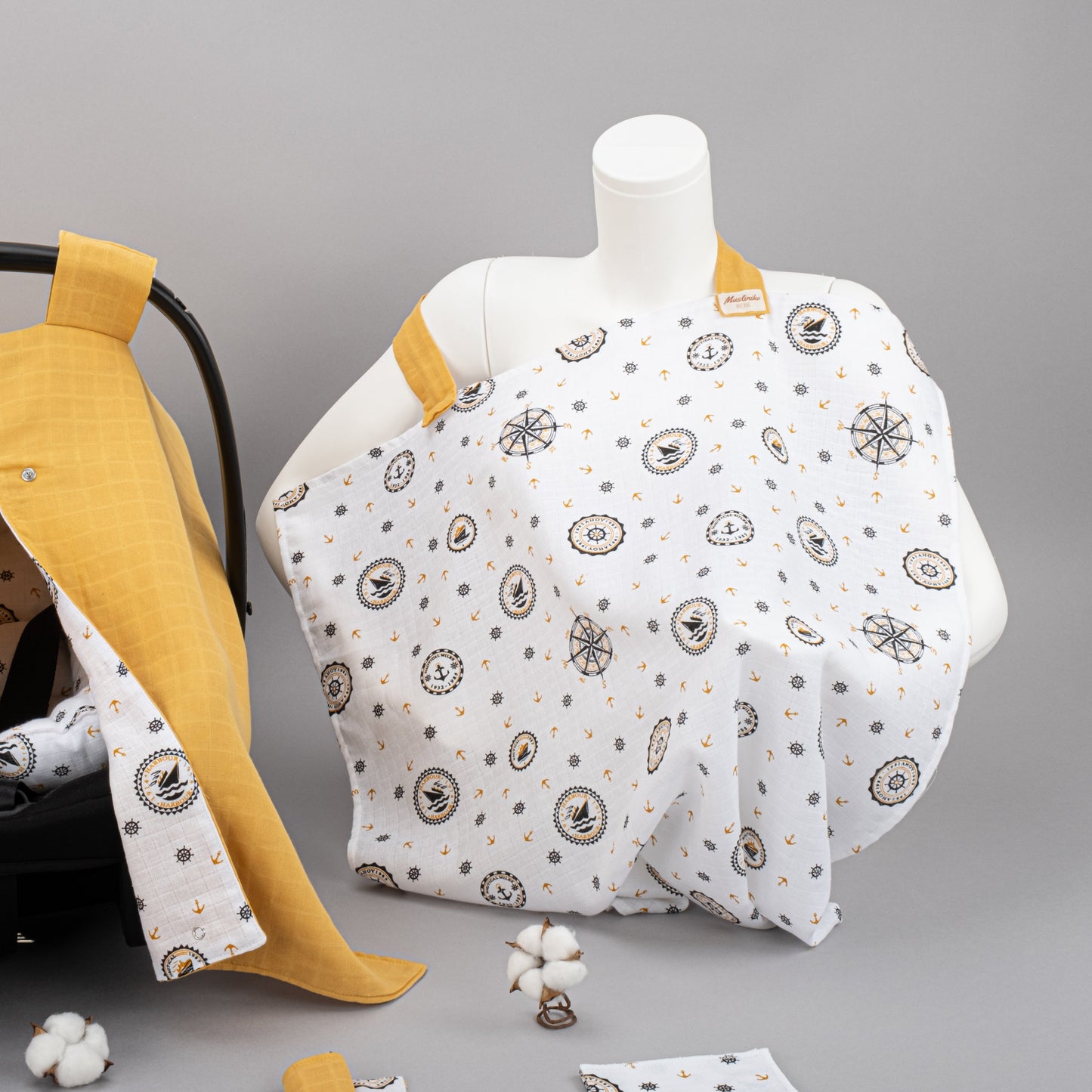 11 Piece - Newborn Sets - Double Sided - Seasonal - Hardal Muslin - Sarı Gemili