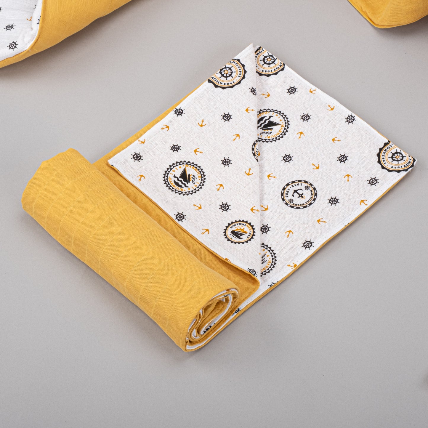 11 Piece - Newborn Sets - Double Sided - Seasonal - Hardal Muslin - Sarı Gemili