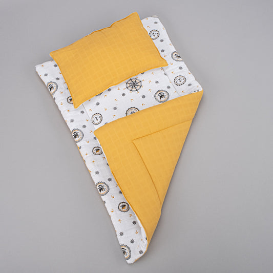 Double Sided Changing Pad and Pillow - Hardal Muslin - Sarı Gemili